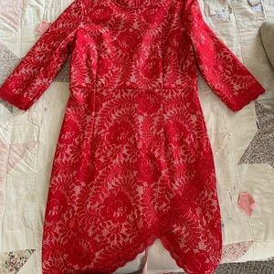 Red slit floral print dress